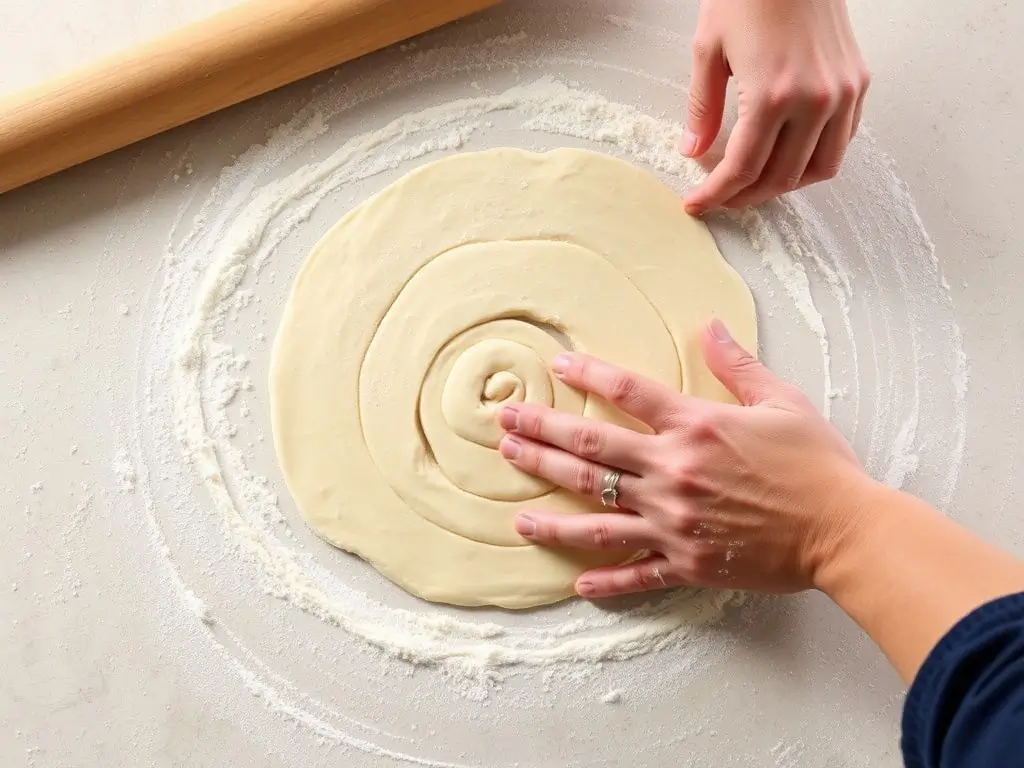 Rolling out dough for sourdough cinnamon rolls into a 12x24 inch rectangle