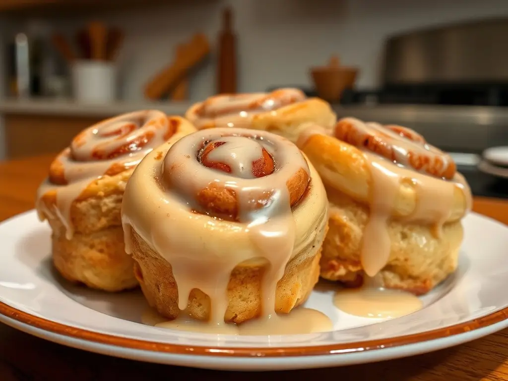 Freshly baked sourdough cinnamon rolls with cinnamon glaze