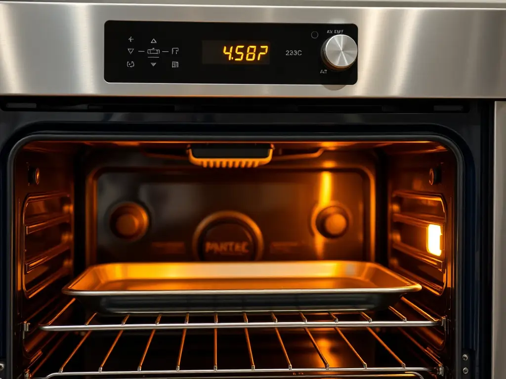 Oven preheating to 450 degrees Fahrenheit in a modern kitchen