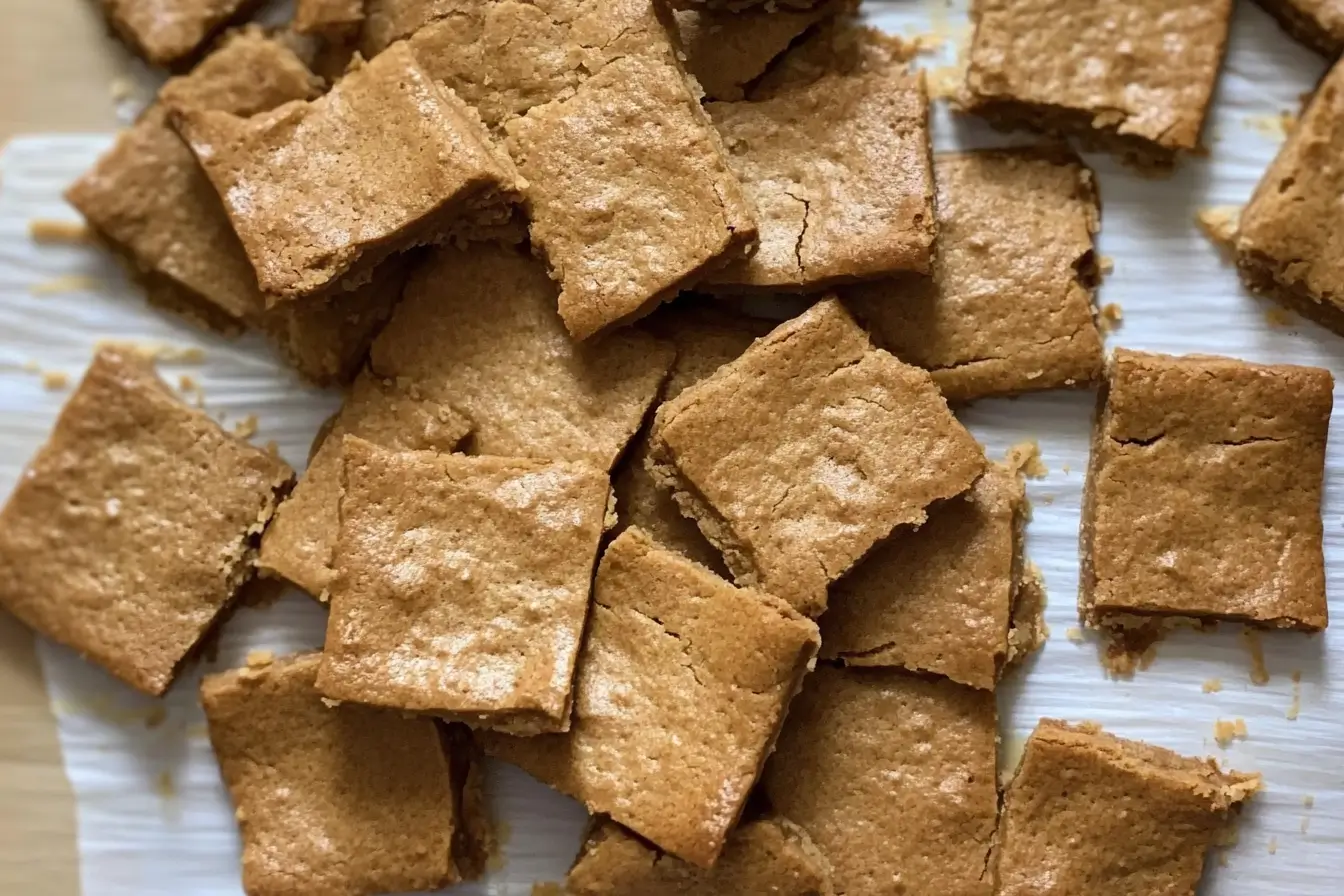 Rustic stack of homemade sourdough graham crackers with honey and cinnamon