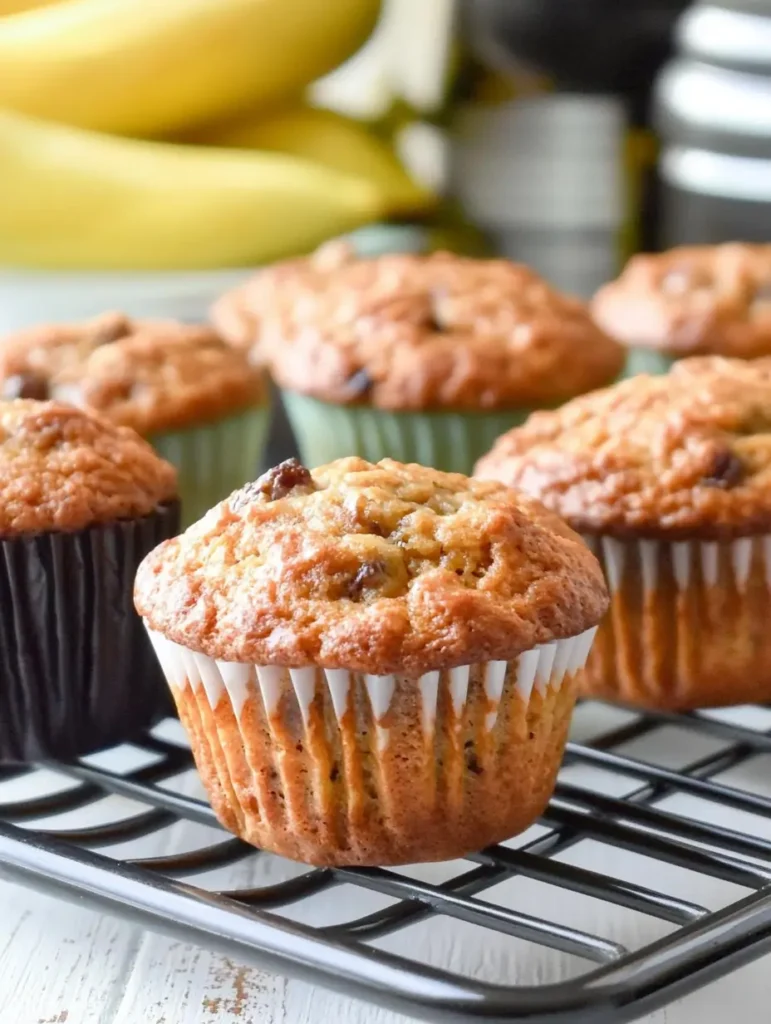 Golden brown sourdough discard muffins cooling on a rack