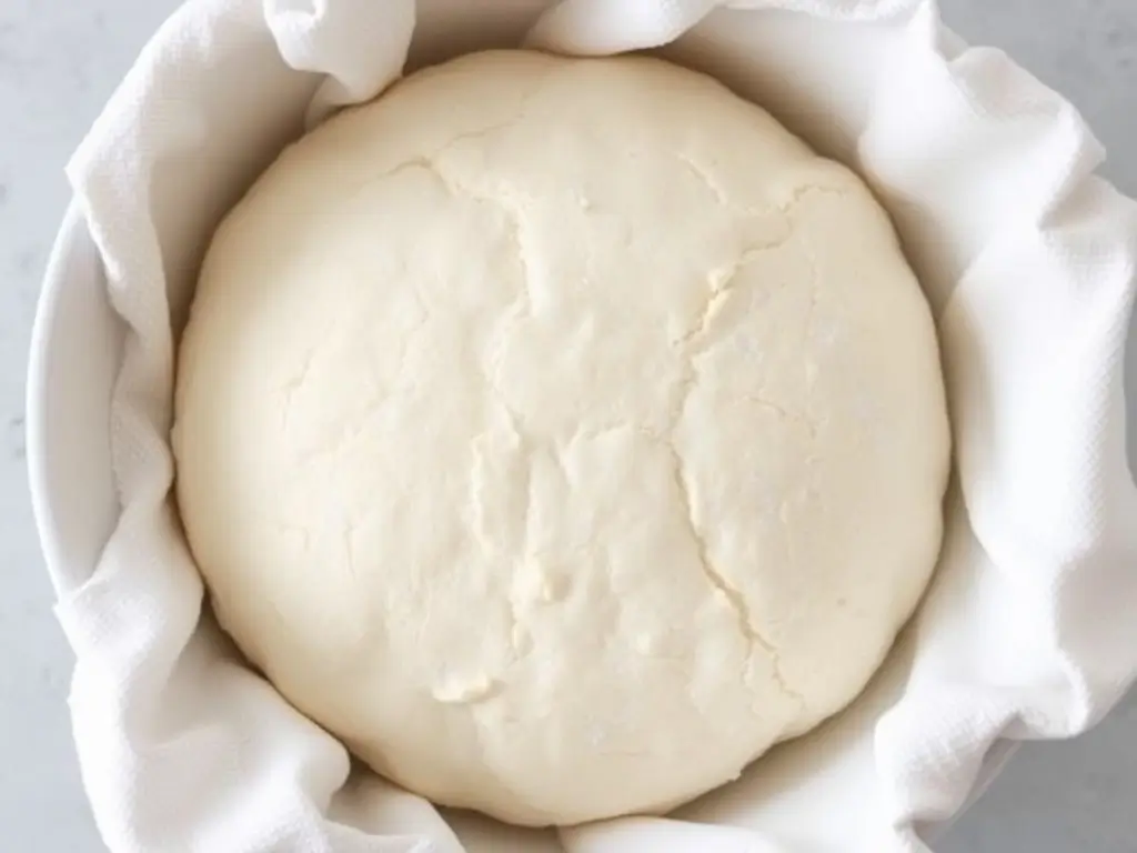 Rising dough covered with a damp cloth for a sourdough discard sandwich bread recipe.