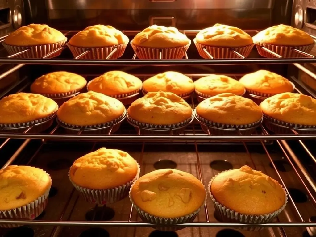 Sourdough discard muffins baking to golden perfection in the oven