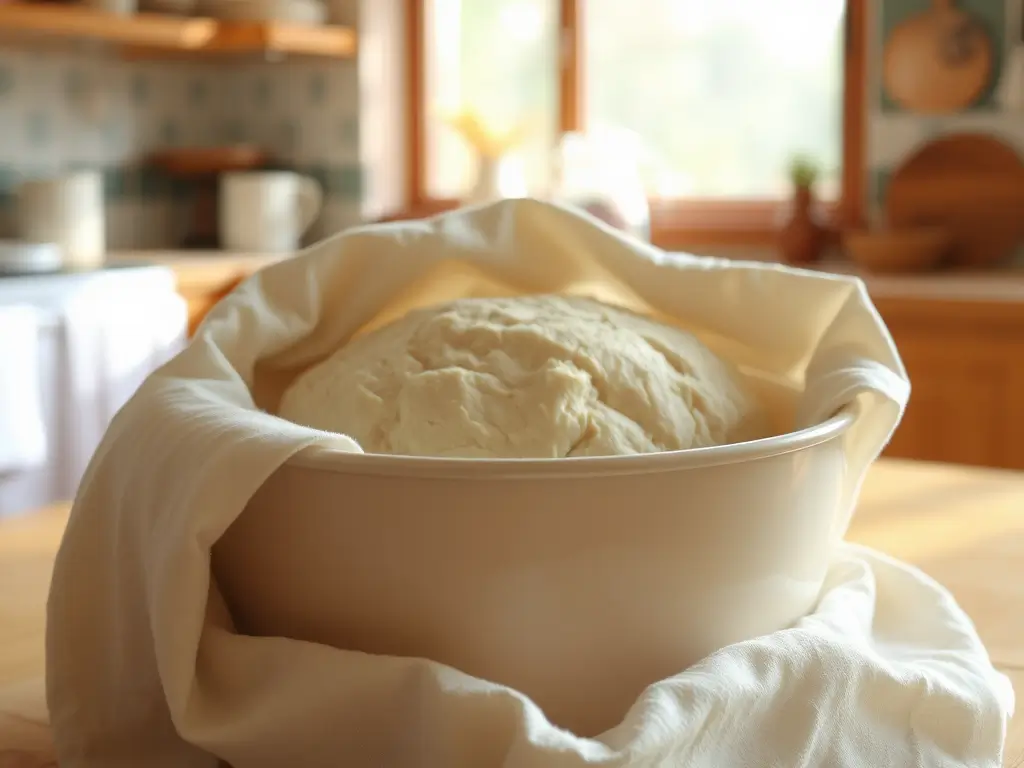 Sourdough dough rising in a greased bowl for 1-2 hours in a sourdough starter bread recipe