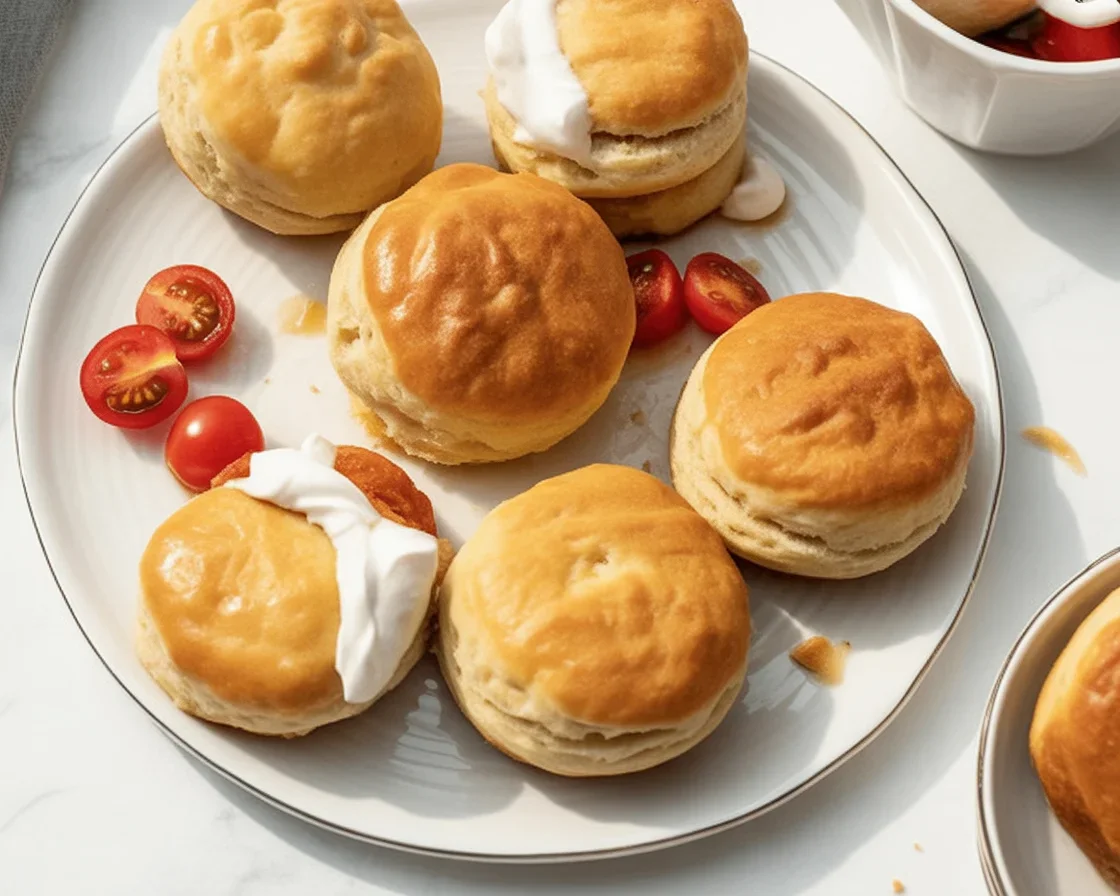 Flaky, buttery sourdough biscuits baked to perfection, showcasing their fluffy texture.