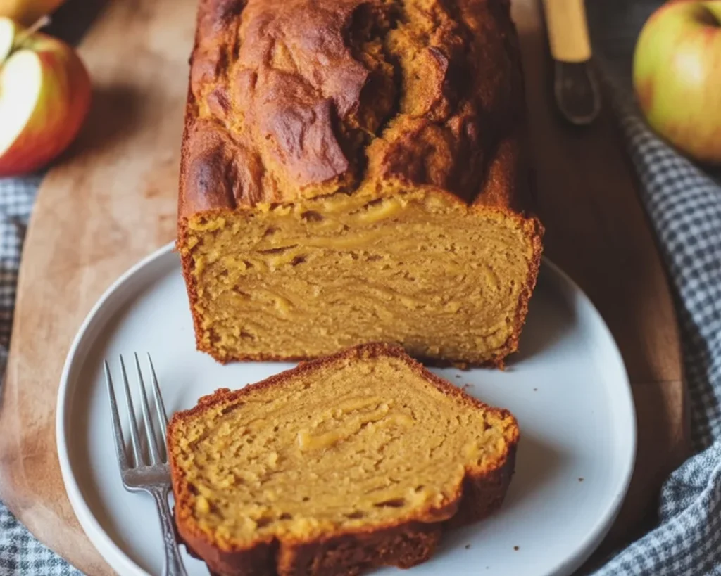 Loaf of sourdough pumpkin bread with spices and pumpkin puree, freshly baked.